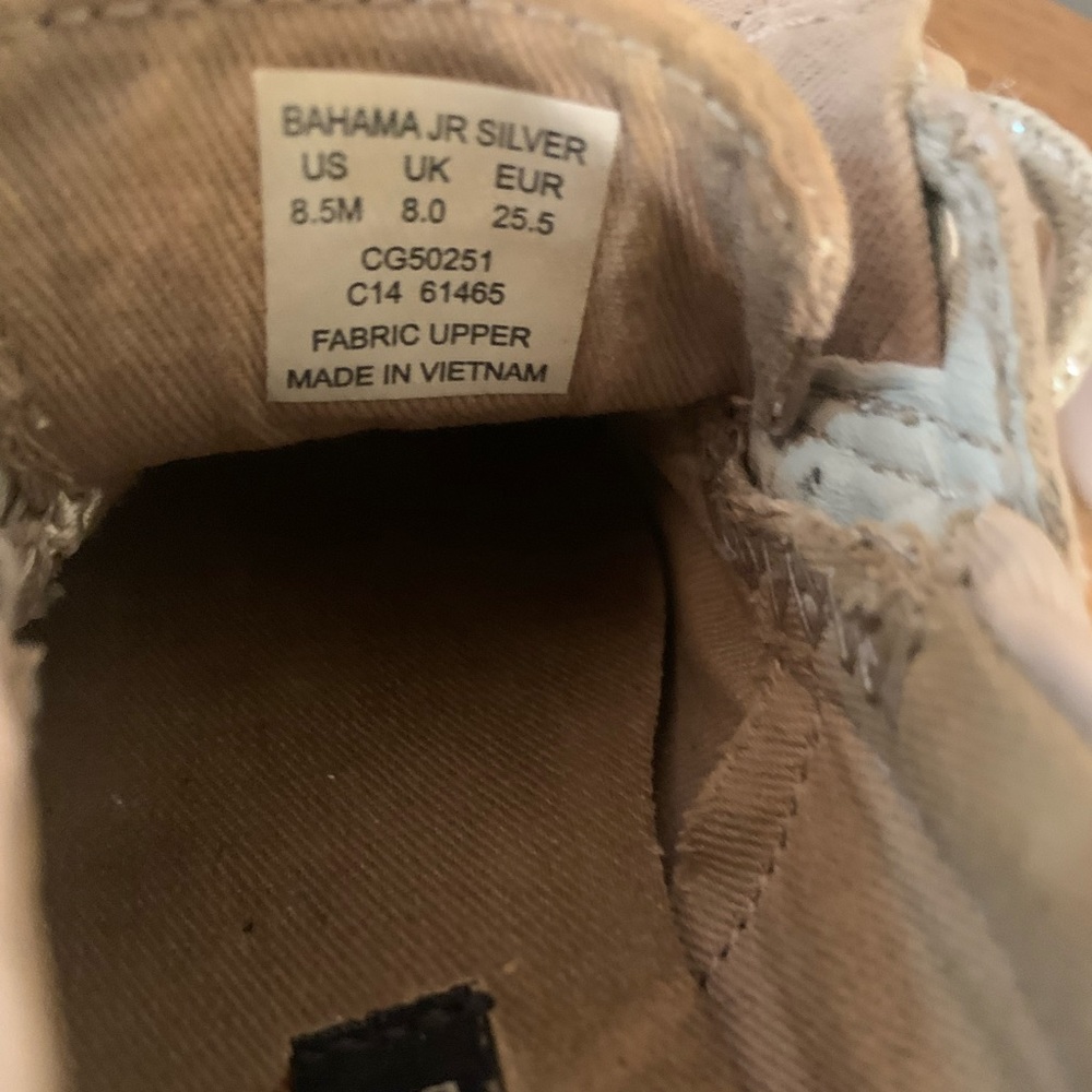 Sperry Bahama Jr Silver Top Sliders Velcro Gold Sequin Toddler Size 8.5M - Picture 8 of 8